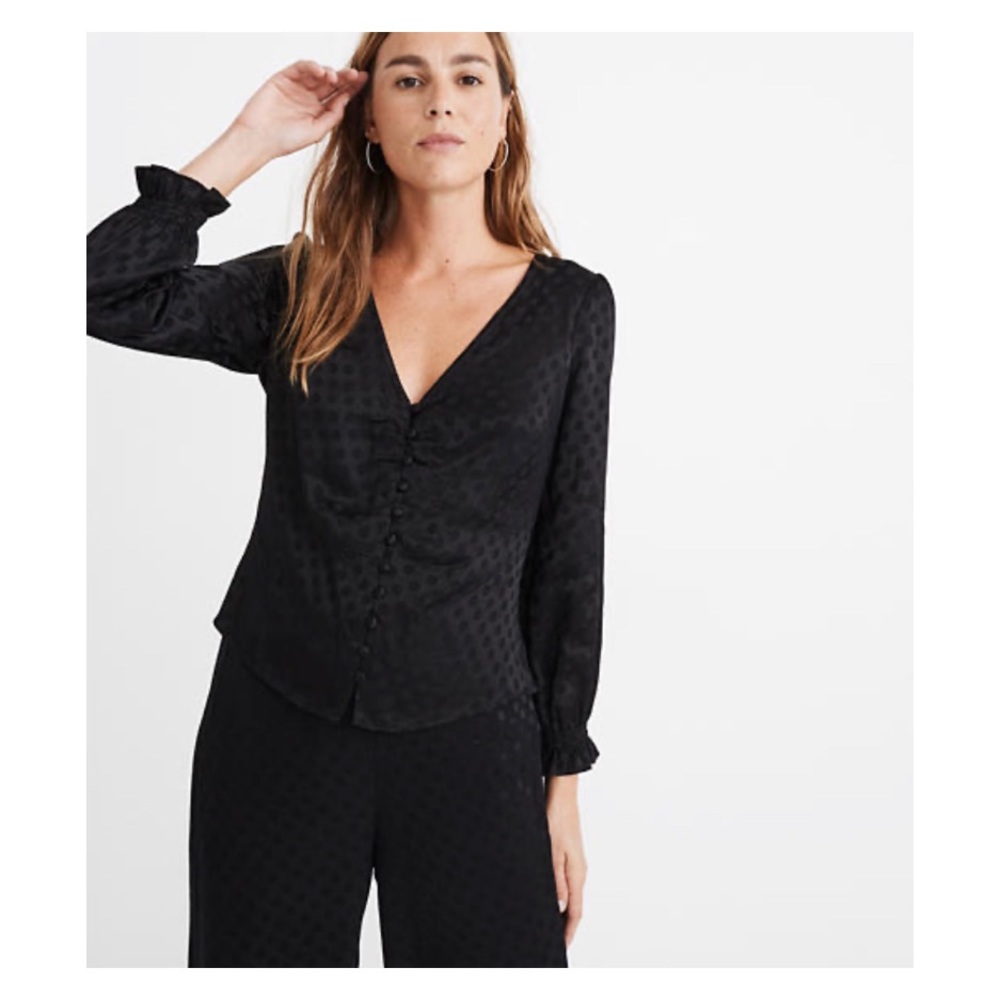 Madewell Smocked-Sleeve Daylight Top in Woven dot